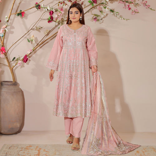 DE-24: Blush Elegance Embroidered Frock