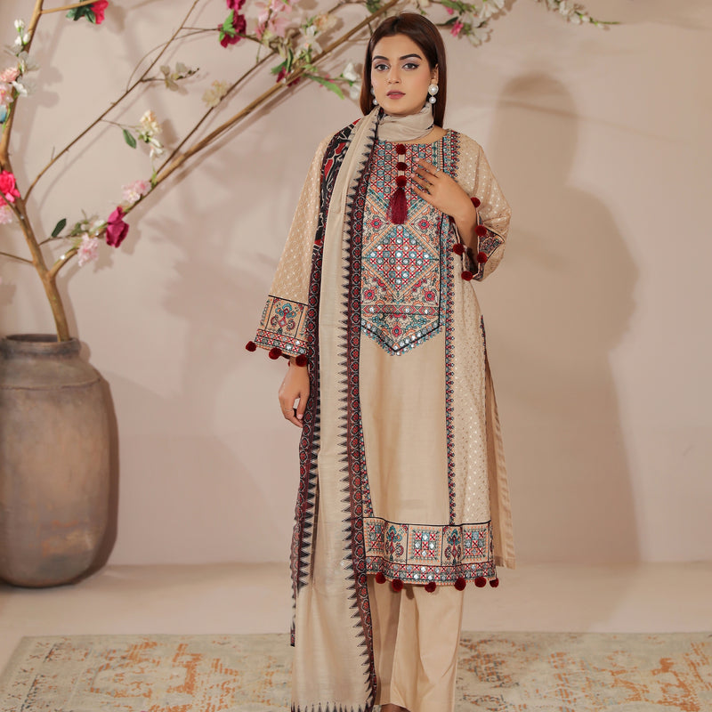 DE-26: Regal Embroidered Cotton Ensemble