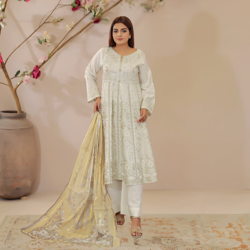 DE-15: Pearl Radiance Luxury Suit Frock