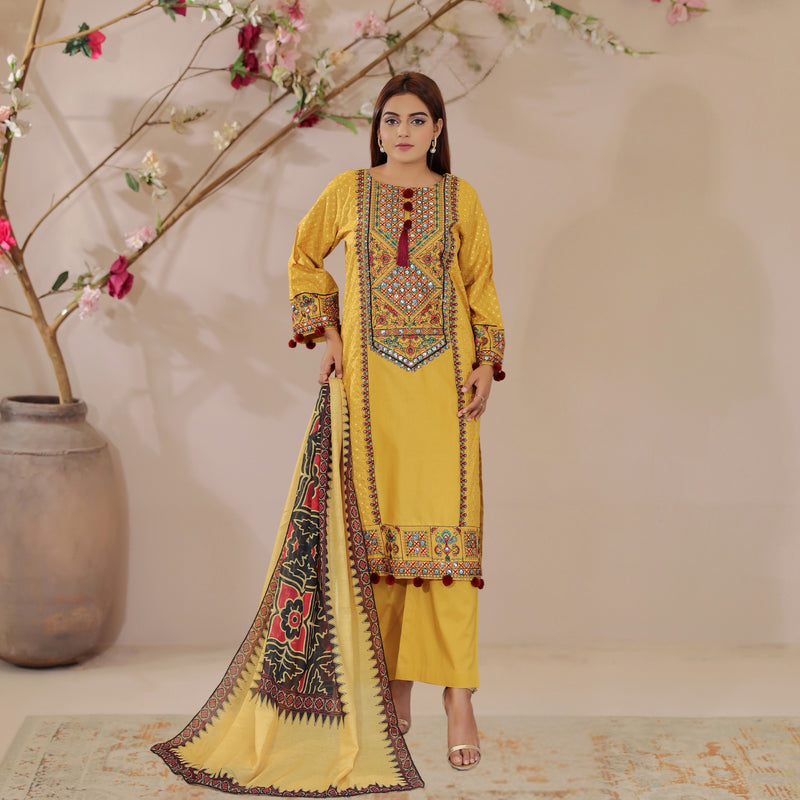 DE-20: Marigold Majesty Embroidered Lawn