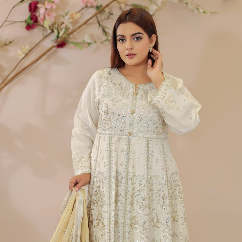 DE-15: Pearl Radiance Luxury Suit Frock