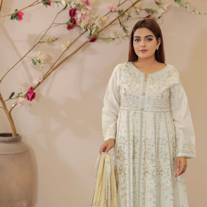 DE-15: Pearl Radiance Luxury Suit Frock