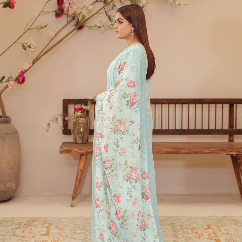 DE-02: Sky Serenity Ensemble – Luxury Lawn Eid Collection