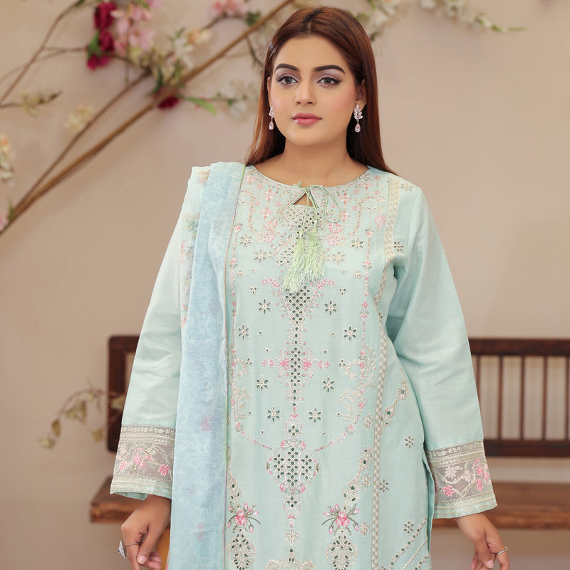 DE-02: Sky Serenity Ensemble – Luxury Lawn Eid Collection