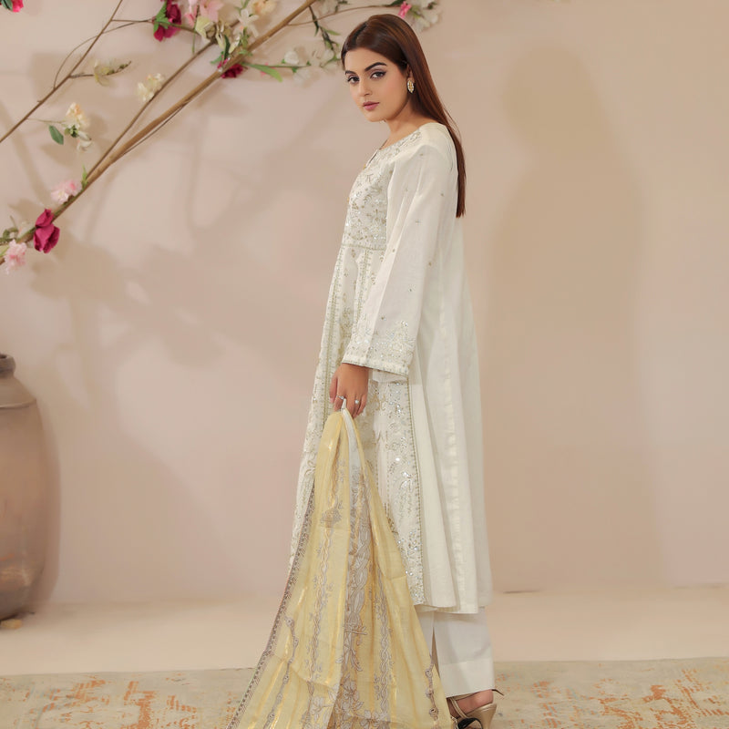 DE-15: Pearl Radiance Luxury Suit Frock